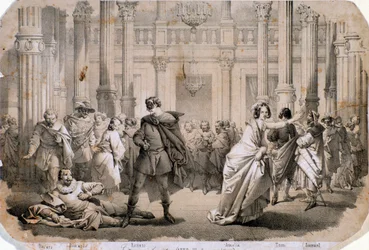Illustration av en maskerad bal, opera av Giuseppe Verdi