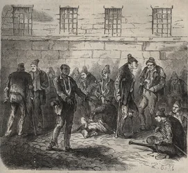 Svaga krafter vid Toulon Bagne på 1800-talet. Gravyr i "Fångarnas historia från deras skapelse till idag" (1877) av Pierre Zaccone (1817-1895) (Colonia Penale - Straffkoloni). Privat samling.