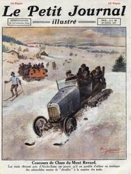 Innovation på bilar i bergen, spår placeras på hjulen för att undvika skador. Illustration hämtad från "" Le petit journal"" av 1921-02-27. Privat samling