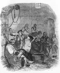 Interiör av ett inkvisitionsfängelse - Illustration i "" Mysteres of the Inquisition and Other Secret Societies of Spain"" Av Victor de Fereal, Suberwick, Manuel Galo de Cuendias. Utgiven av P. Boizard