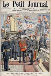 Kung Edward VII lämnade Cherbourg efter en resa till Frankrike. Le Petit Journal, maj 1903.