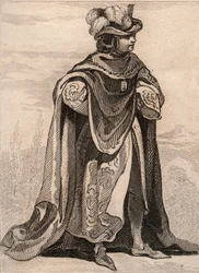 Riddare av Our Lady of Thistle-orden. Gravyr från 1859 i "" Le Monde. Alla folks historia från de mest avlägsna tiderna till våra dagar”. av M. E. de Lostalot-Bachoue (Lostalot Bachoue). Privat samling.