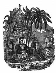 Piraternas liv på ön Madagaskar. Gravyr av "Piratens egen bok" 1837.