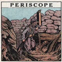 Ljusreflexion: periskop som användes i ett dike av en hårig under första världskriget (1914-1918). Anonym illustration från 1925. Privat samling.