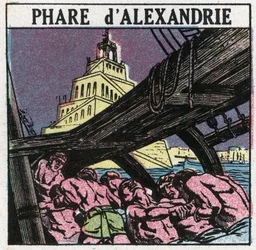 Ljussignaler: fyren i Alexandria i det antika Egypten. Anonym illustration från 1925. Privat samling.