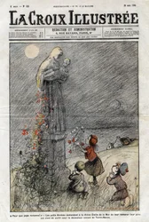 Små bretoner ber havets gudomliga stjärna att ta tillbaka sin far som just har lämnat för den farliga resan i Newfoundland - omslag till "La-Croix-Illustree" från 1905