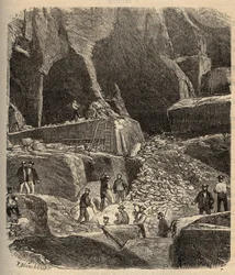 Marmorbrott i Saint-Genies (Saint Genies) - Dordogne - gravyr i "" PATRIE"" - BESKRIVNING PINTUREQUIREQUE DE LA FRANCE EN 6 VOLYER AV LUCIEN HUARD - slutet av 1800-talet