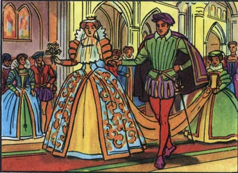 Äktenskap mellan Marie Iere Stuart (1542-1587) och Francois II (1544-1560) 1558. Anonym illustration i "" Samling av Frankrikes suveräner och statsöverhuvuden"". 1900-talet. Privat samling.