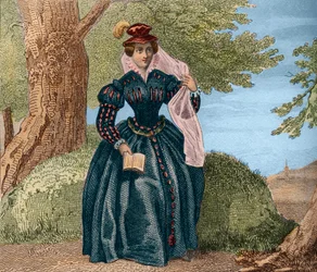 Mary Queen of Scots Queen Marie Stuart (1542-1587) eller Marie Iere av Skottland. Gravyr från 1859 i "" Le Monde. Alla folks historia från de mest avlägsna tiderna till våra dagar”. av M. E. de Lostalot-Bachoue (Lostalot Bachoue). Privat samling.