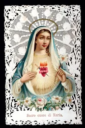Mater dolorosa Sacre hjärta. Fromma bild. Kromolitografi har decoupage och dentage. Debut 1900-talets privatsamling