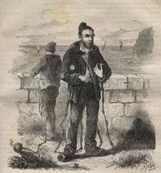 Militär dömd till fängelset i Toulon på 1800-talet. Gravyr i "Fångarnas historia från deras skapelse till idag" (1877) av Pierre Zaccone (1817-1895) (Colonia Penale - Straffkoloni). Privat samling.