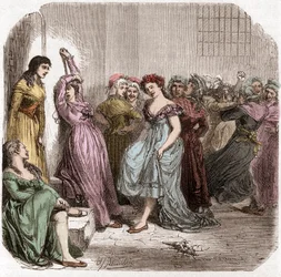 Madame Rolands fängelse i Sainte Pelagie-fängelset i Paris - Madame Roland (Manon (Jeanne Marie) Roland Philipon) (1754-1793) under sin internering i Sainte-Pelagie 1793 - Gravyr i "Histoire des Girondins" av Alphonse de Lamartine (1790-18690) ) 1865-186