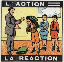 Rörelser: handling, reaktion. En pojke som bär sin väska. Anonym illustration från 1925. Privat samling.