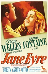 Filmaffisch från filmen "" Jane Eyre"" skriven av Charlotte Bronte och regisserad av Robert Stevenson 1944 med skådespelarna Orson Welles som Edward Rochester och Joan Fontaine som Jane. Privat samling.