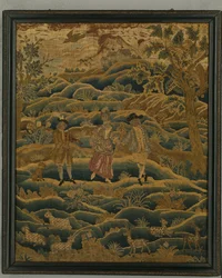 Handarbetsbild, ca 1750 (ull, siden och duk)