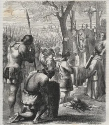 Otto I, helige romerske kejsare tar emot nattvard före slaget vid Lechfeld (955) - Den tyske kejsaren Otton I (Othon) (912-973) mottog nattvard före slaget vid Lechfeld 955 - gravyr av 1864