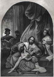 Paul III (påve från 1534 till 1549) och hans familj - Paul III (påve från 1534 till 1549) et sa famille - Gravyr de 1842 i "Histoire des popes: brott, mord, förgiftningar, parricides, äktenskapsbrott, incest... av Maurice Lachatre. Privat samling.