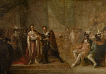 Peter Paul Rubens tar emot ett svärd från Karl I av England, ca 1808