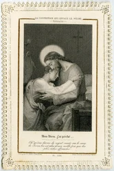 Fromma bild: En syndare som förlitar sig på Kristus för att radera hans synder (gravyr)