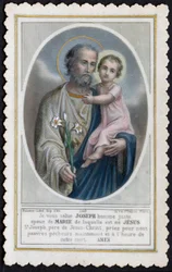 Fromma bild: Jesus som ett barn i Josefs armar (gravyr)