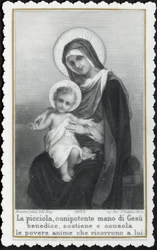 Fromma bild: Jesus som ett barn i famnen på sin mor Maria (gravyr)