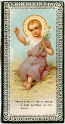 Fromma bild: Jesus håller en lilum (kromolitografi)