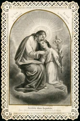 Fromma bild: Jesus tar emot de troendes själar (gravyr)