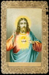 Fromma bild: Jesus med heligt hjärta (kromolitografi)