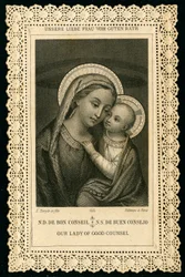 Fromma bild: Porträtt av Jungfru Maria, Our Lady of Good Counsel (gravyr)