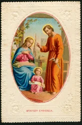 Fromma bild: Den heliga familjen (kromolitografi)
