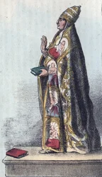 Påven Bonifatius VIII (1235-1303) - Bonifatius VIII (Bonifacius eller Bonifacio) (1294-1303) - gravyr ur "Usi e Costumi di Tutti i Popoli dell