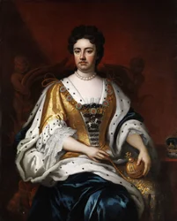 ""Porträtt av drottning Anne Stuart (1665-1714)"" (Porträtt av drottning Anne (1665-1714)) Anonym målning 1600-talet Dim 126x102 cm Privat samling