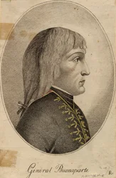 ""Porträtt av general Napoleon Bonaparte (1769-1821)"" Anonym gravyr 1796 Dim 19,2x12,5 cm Privat samling