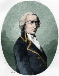 Porträtt av ARMAND LOUIS av GONTAUT BIRON, DUC DE LAUZUN, fransk soldat - Porträtt av Armand-Louis de Gontaut Biron hertig av Lauzun (Biron-Lauzun) (1758-1793) - Gravyr av 1863 i "Le Livre Rouge - Histoire De L