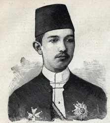 Porträtt av Abbas II Pasha (1874-1944), vice kung av Egypten. Gravyr i "" Le Peute Parisien""
