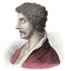 Porträtt av Alcibiade (Alkibiads Kleiniou Scambonides) (450-404 f.Kr.), statsman och atensk general. Gravyr av 1800-talet. Milanese
