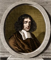 Porträtt av Baruch Spinoza (1632-1677), nederländsk filosof, även känd som Bento de Espinosa, Benedictus de Spinoza eller Benoit de Spinoza.