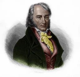 Porträtt av Benjamin Constant (1767 - 1830), schweizisk född fransk adelsman, tänkare, författare och politiker. i "" LIBRE DES SPORERS"" av Louis de Cormenin Timon. 1842. Privat samling.