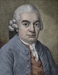 Porträtt av Carl Philipp Emanuel Bach (Emmanuel) (1714 - 1788), tysk kompositör (gravyr)