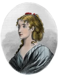 Porträtt av Cecile Aimee Renault (1774-1794), fransk revolutionär - gravyr från 1863 i "Le Livre Rouge - Histoire De L