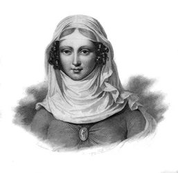 Porträtt av Clemence Isaure, Toulouse dam som skulle ha levt på 1300-talet i "Portraits et histoire des hommes utile: hommes et femmes de tous pays et de tous conditions, qui acquis les droits à la recognition des hommes" publicerad och propages b