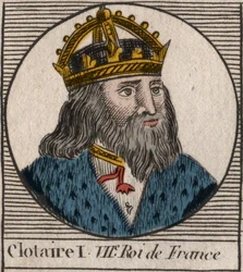 Porträtt av Clothaire I (497 - 561), kung av Neustrien och kung av frankerna - Clothar I, frankernas kung - gravyr från "Instruction sur l
