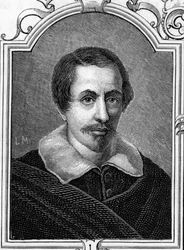 Porträtt av Daniele Crespi (1598-1630) italiensk målare. Gravyr av 1859 i "" gallerierna i Europa - Italien"" av Armandaud. Privat samling.