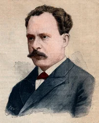Porträtt av Eugene Turpin (1848-1927), kemist specialiserad på sprängämnen. Gravyr i "" Le petit Parisien"" från 1891. Privat samling.