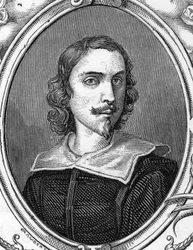 Porträtt av Francesco Albani (1578-1660) sa den albanske, italienska målaren. 1859 gravyr i "" gallerierna i Europa - Italien"" av Armandaud. Privat samling.