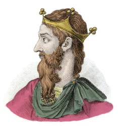 Porträtt av Fredrik I av Hauhenstaufen känd som Frederic Barberossa (Federico Barbarossa) (1122-1190), tysk romersk kejsare. Gravyr av 1800-talet. Milanese