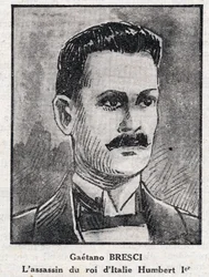 Porträtt av Gaetano Bresci (1869-1901), italiensk anarkist som mördade kung Umberto I
