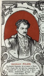 Porträtt av Germain Pilon (1535-1590), fransk skulptör. Gravyr från 1914. Privat samling.