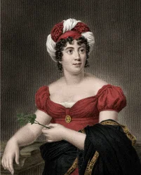 Porträtt av Germaine Necker, baronessan av Stael Holstein kallad Madame de Stael (1766-1817)