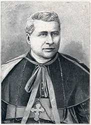 Porträtt av Giovanni Simeoni (1816-1892), italiensk kardinal. Gravyr i "The Catholic Missions in the XIXth Century"" av Louis-Eugene (Louis Eugene) Louvet. privat samling.